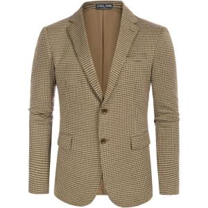 PJ Paul Jones Men’s Herringbone Blazer Jacket Lightweight Casual Knit Sport Coat(Grid-coffee)