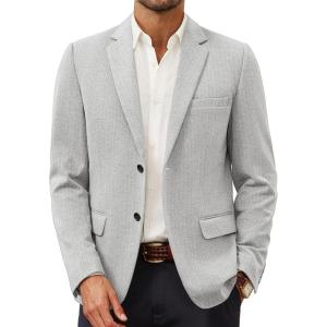 PJ Paul Jones Men’s Herringbone Blazer Jacket Lightweight Casual Knit Sport Coat(Light Grey)