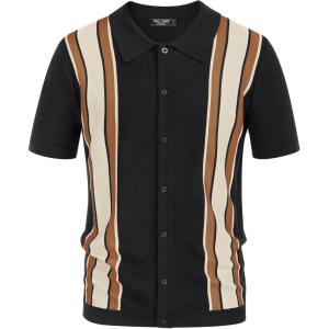 PJ Paul Jones Mens Polo Shirts Vintage Striped Lightweight Knitting Golf Shirts(Black Coffee)
