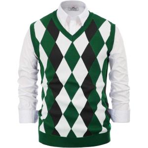Paul Jones Men’s Argyle Sweater Vest Knitted Casual V-Neck Pullover Vest(Argyle Green)