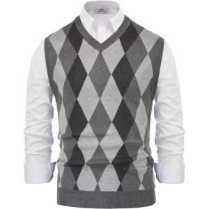 Paul Jones Men’s Argyle Sweater Vest Knitted Casual V-Neck Pullover Vest(Gray)