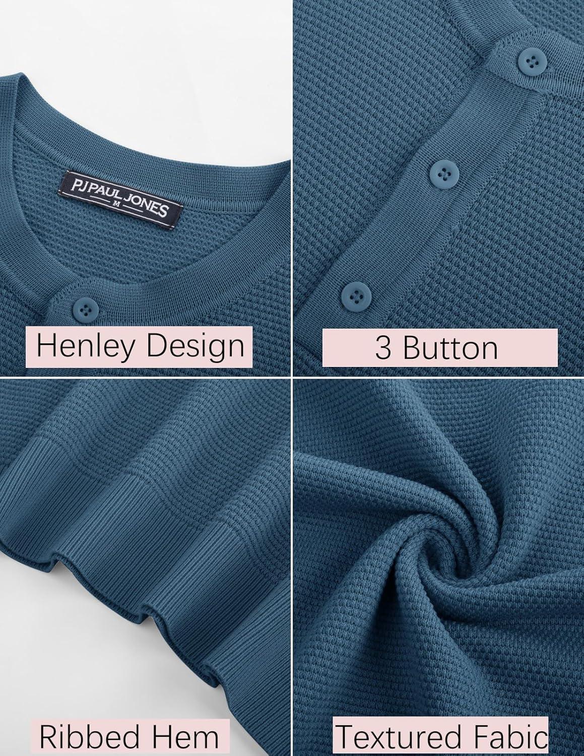 imagePJ PAUL JONES Mens Tees Short Sleeve Crewneck Henley Shirts Knitted Textured Shirt Solid TShirts Summer TopIndigo Blue