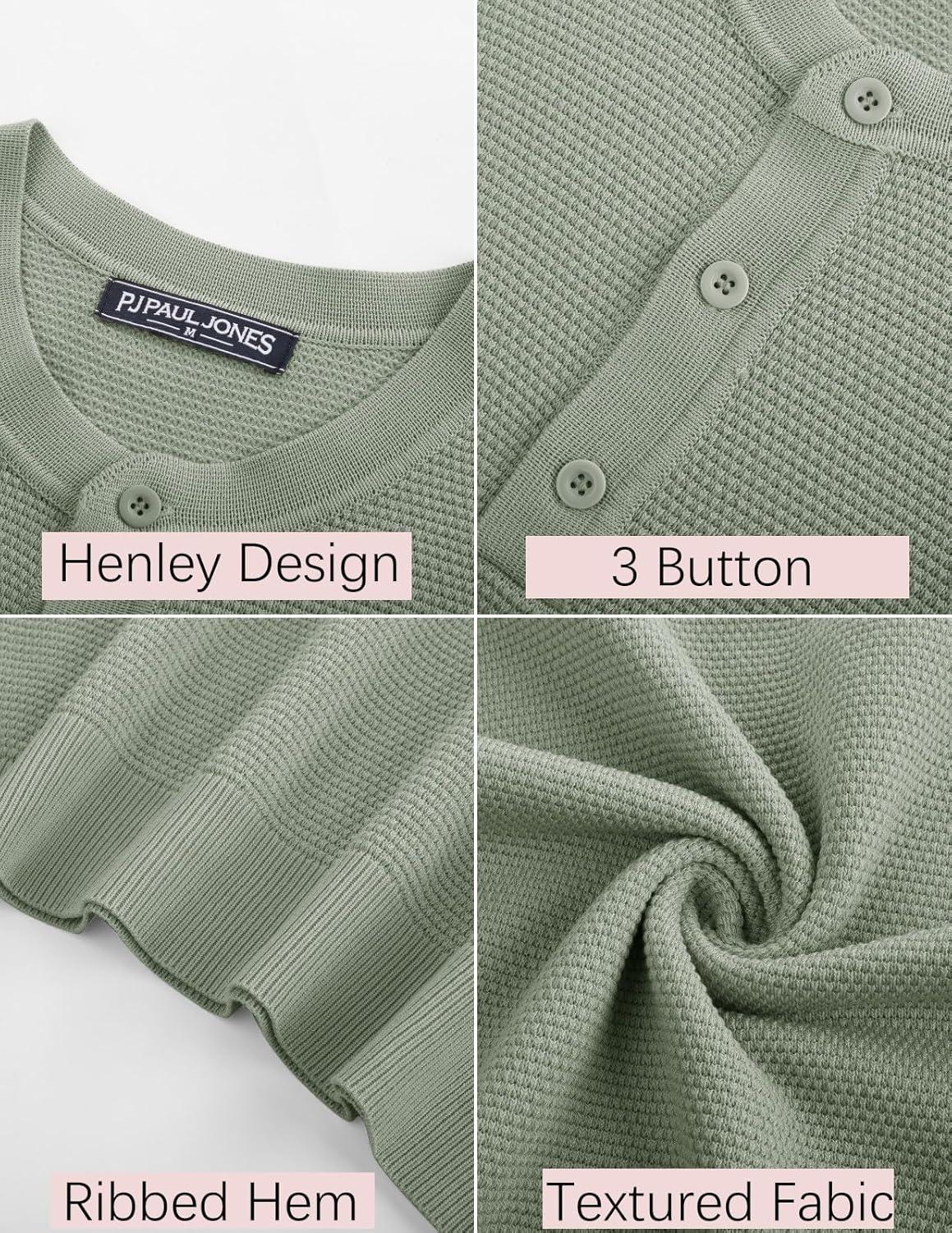 imagePJ PAUL JONES Mens Tees Short Sleeve Crewneck Henley Shirts Knitted Textured Shirt Solid TShirts Summer TopPea Green