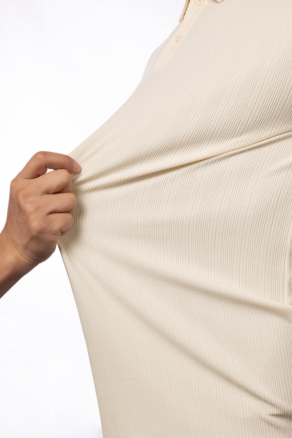 imagePJ PAUL JONES Men Polo Shirts Short Sleeve Textured Knit Polo Collared Golf Polo ShirtBeige