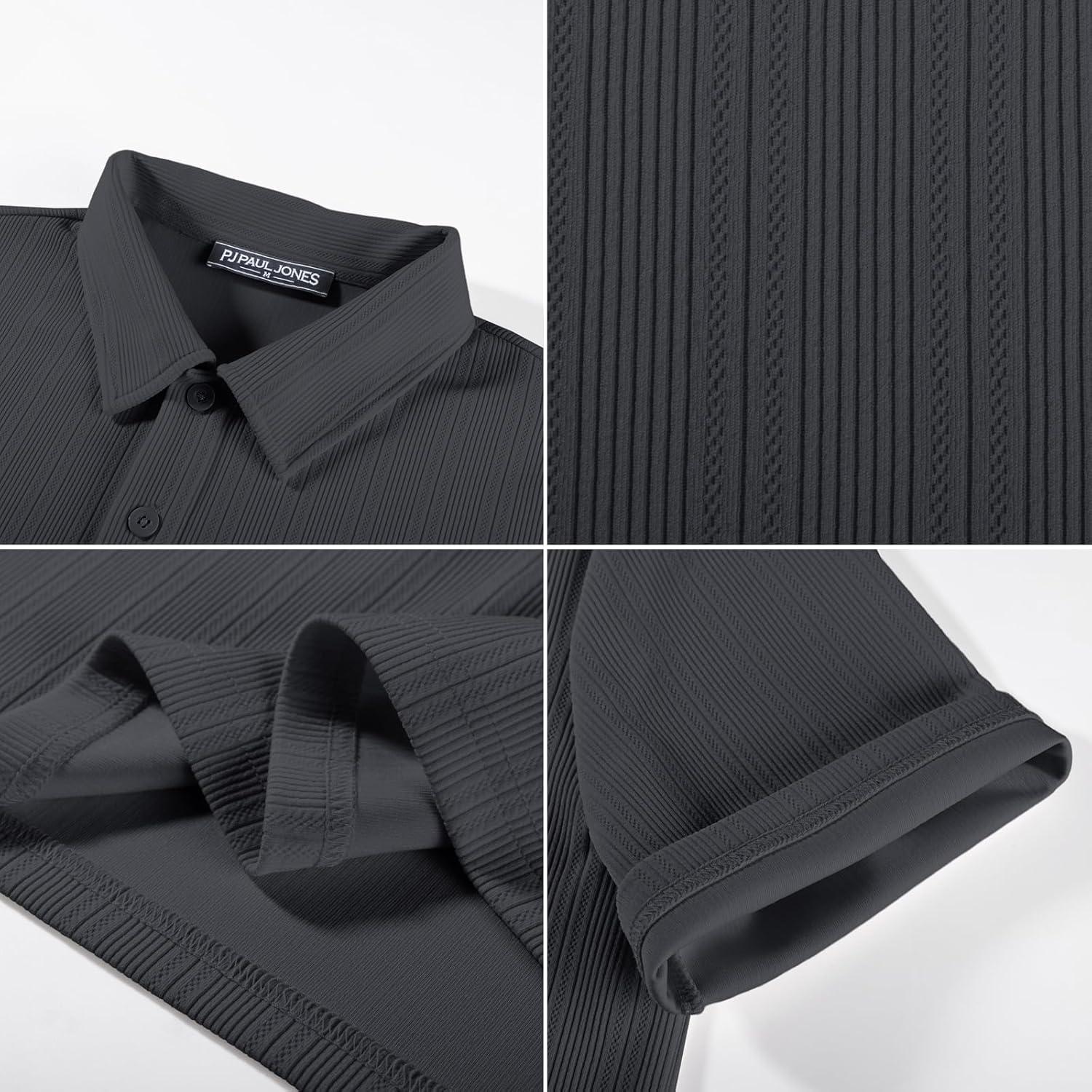 imagePJ PAUL JONES Men Polo Shirts Short Sleeve Textured Knit Polo Collared Golf Polo ShirtDark Grey