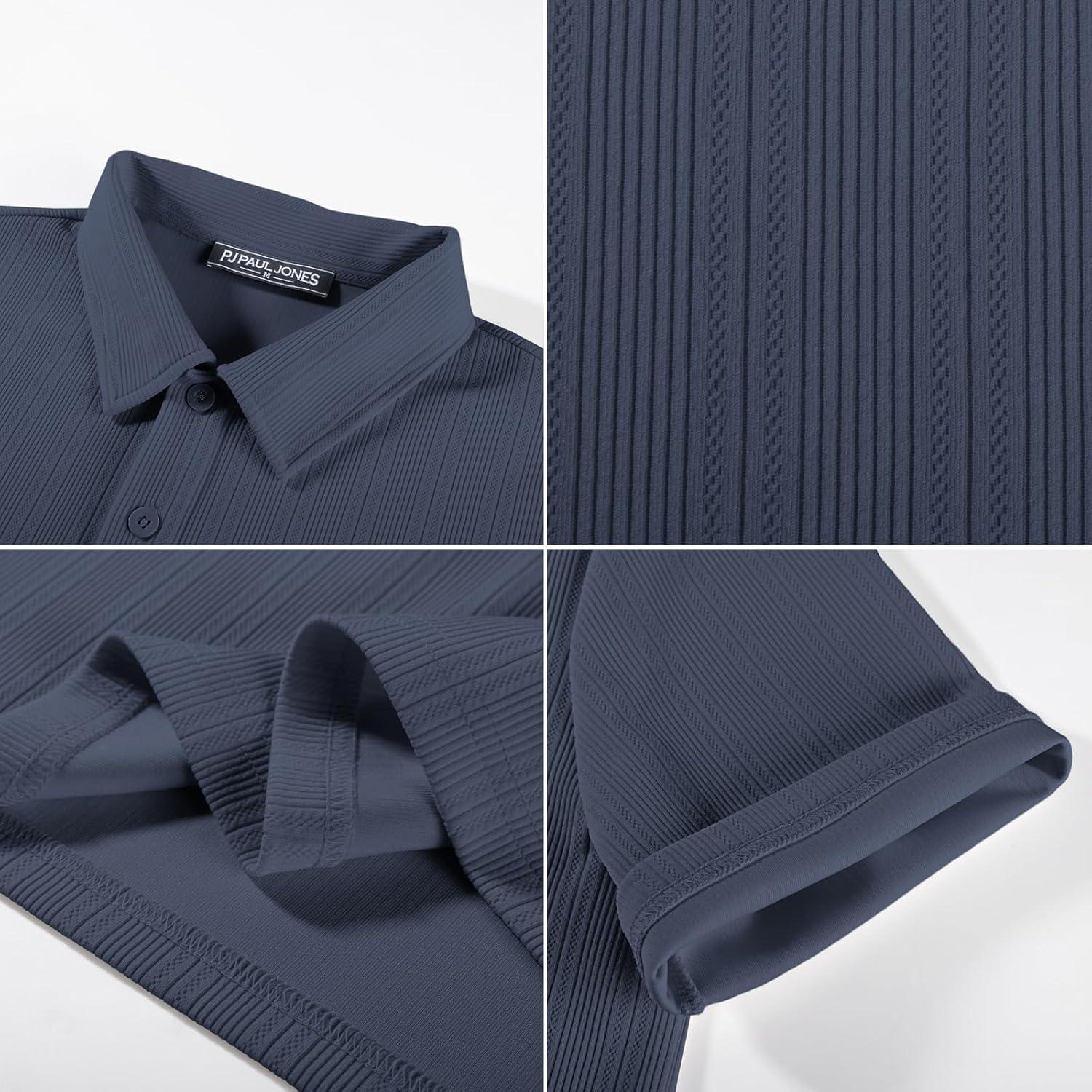 imagePJ PAUL JONES Men Polo Shirts Short Sleeve Textured Knit Polo Collared Golf Polo ShirtNavy Blue