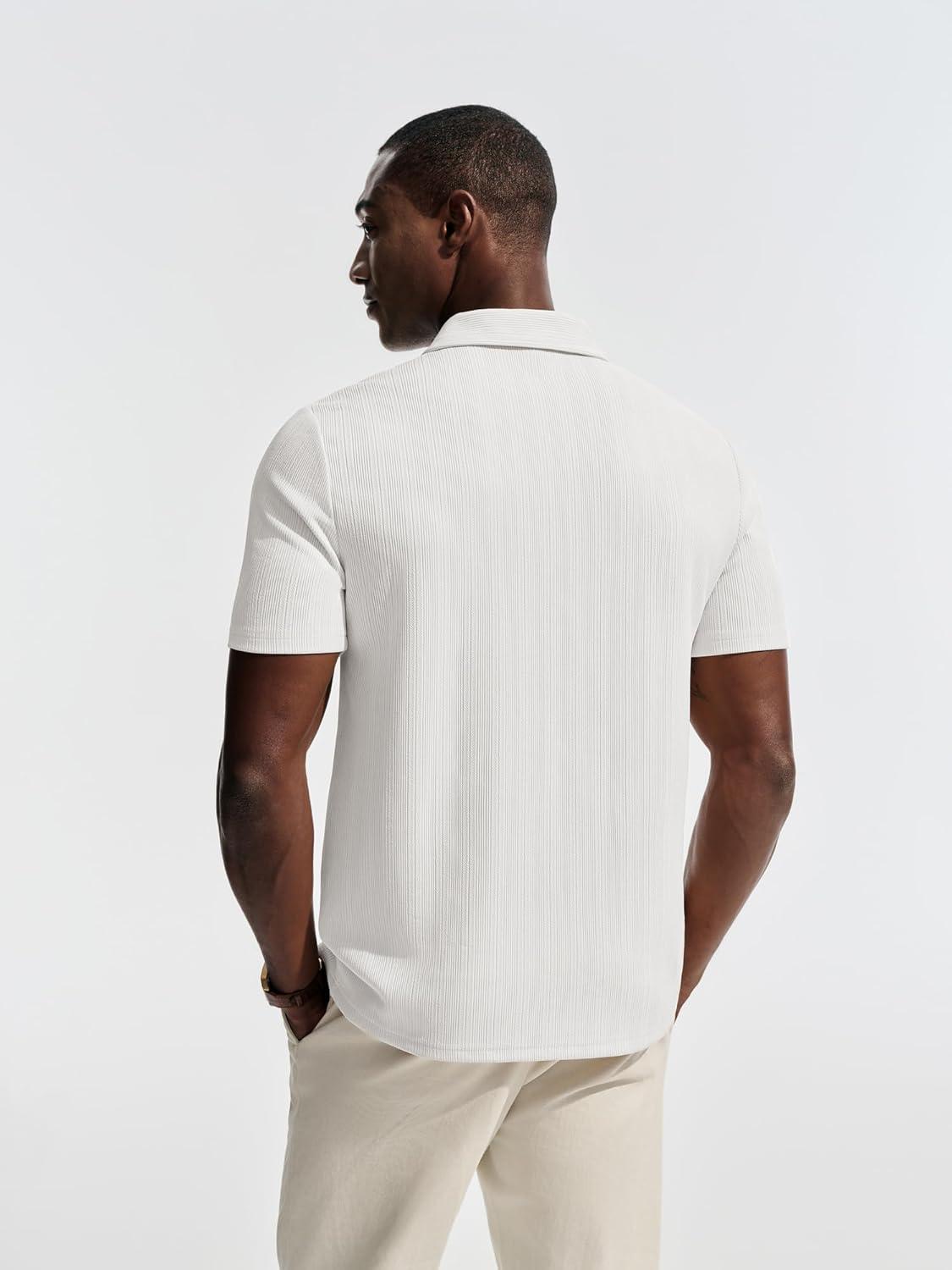 imagePJ PAUL JONES Men Polo Shirts Short Sleeve Textured Knit Polo Collared Golf Polo ShirtWhite