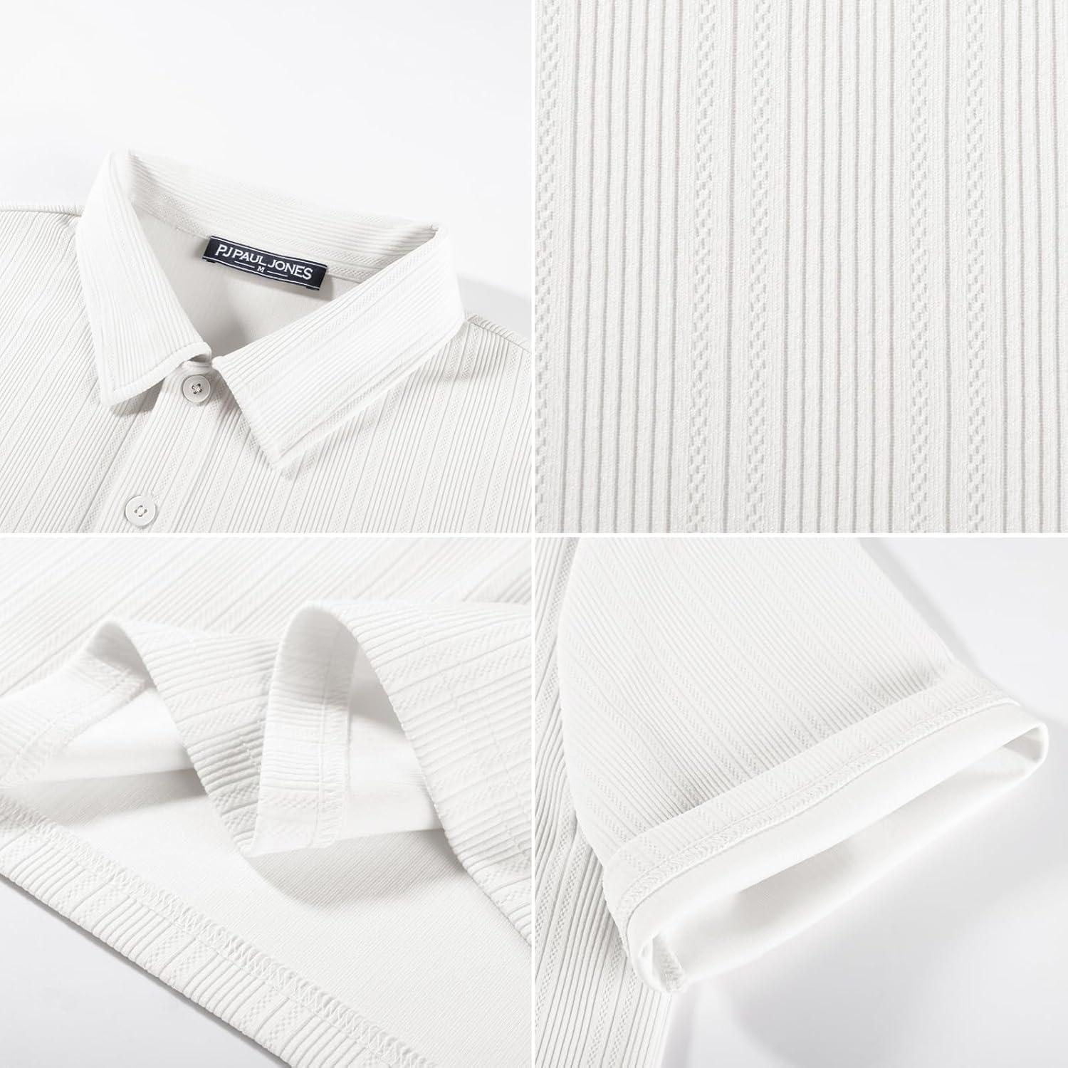 imagePJ PAUL JONES Men Polo Shirts Short Sleeve Textured Knit Polo Collared Golf Polo ShirtWhite