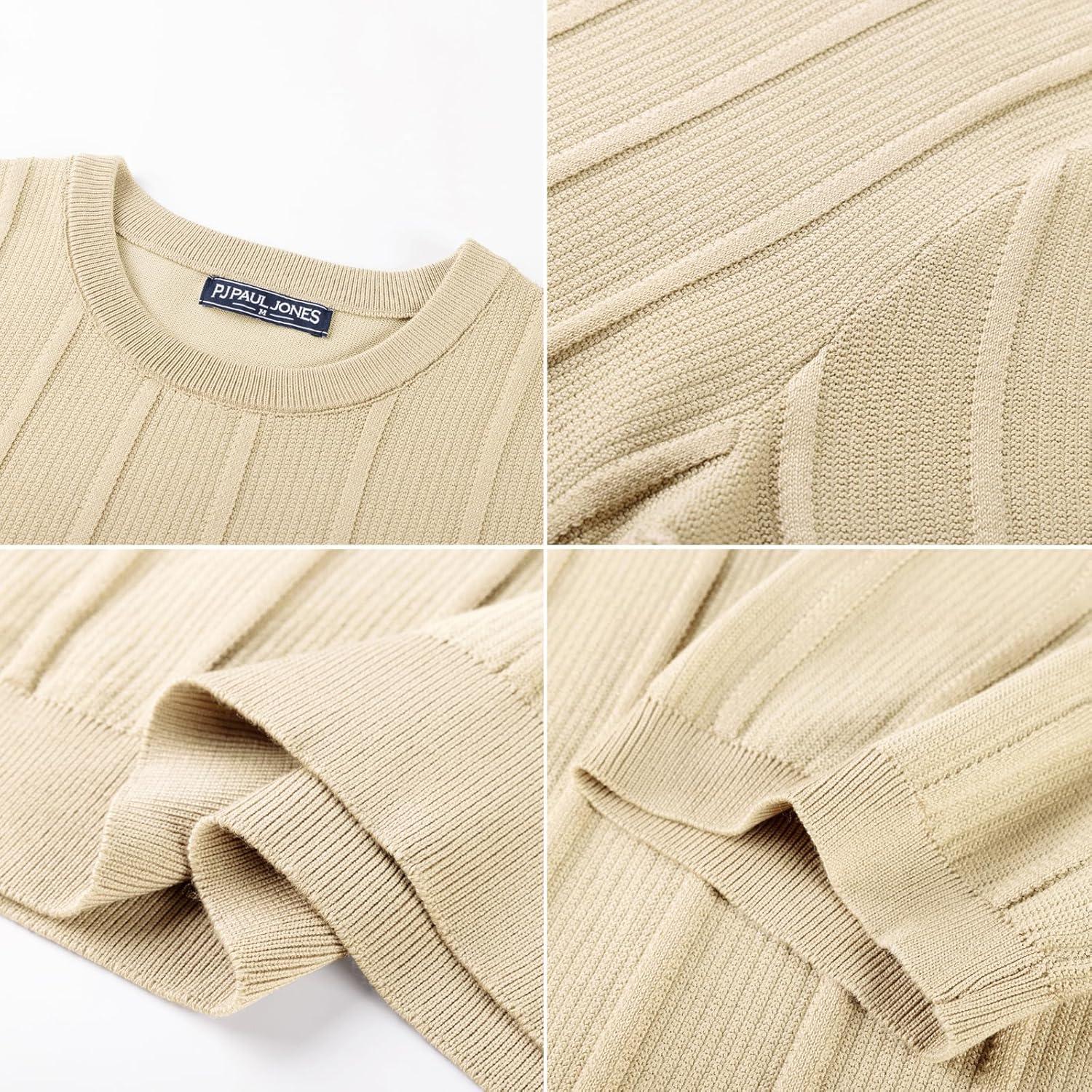 imagePJ PAUL JONES Men TShirts Crewneck Tee Shirt Ribbed Knit Tee Short Sleeve Texture T ShirtApricot