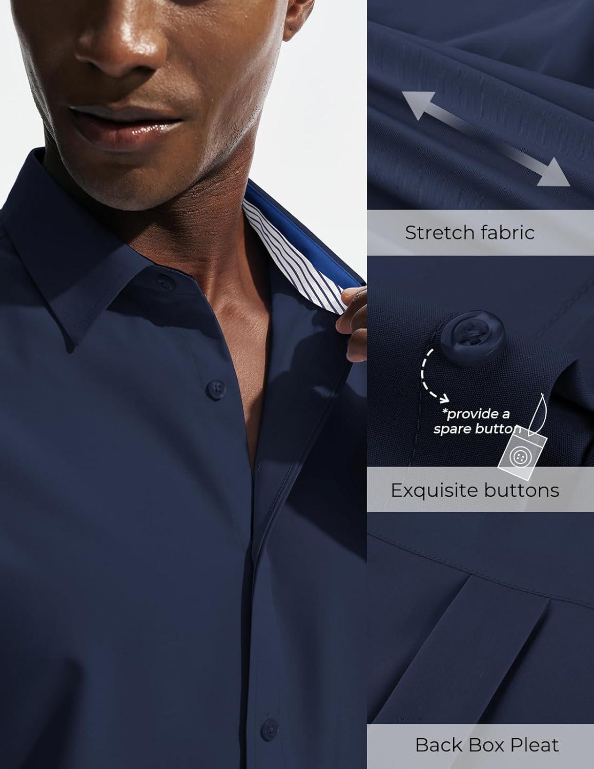 imagePJ PAUL JONES Mens Short Sleeve Dress Shirts Stretch Wrinke Free Untucked Business Casual Button Down Shirt Regular FitNavy Blue