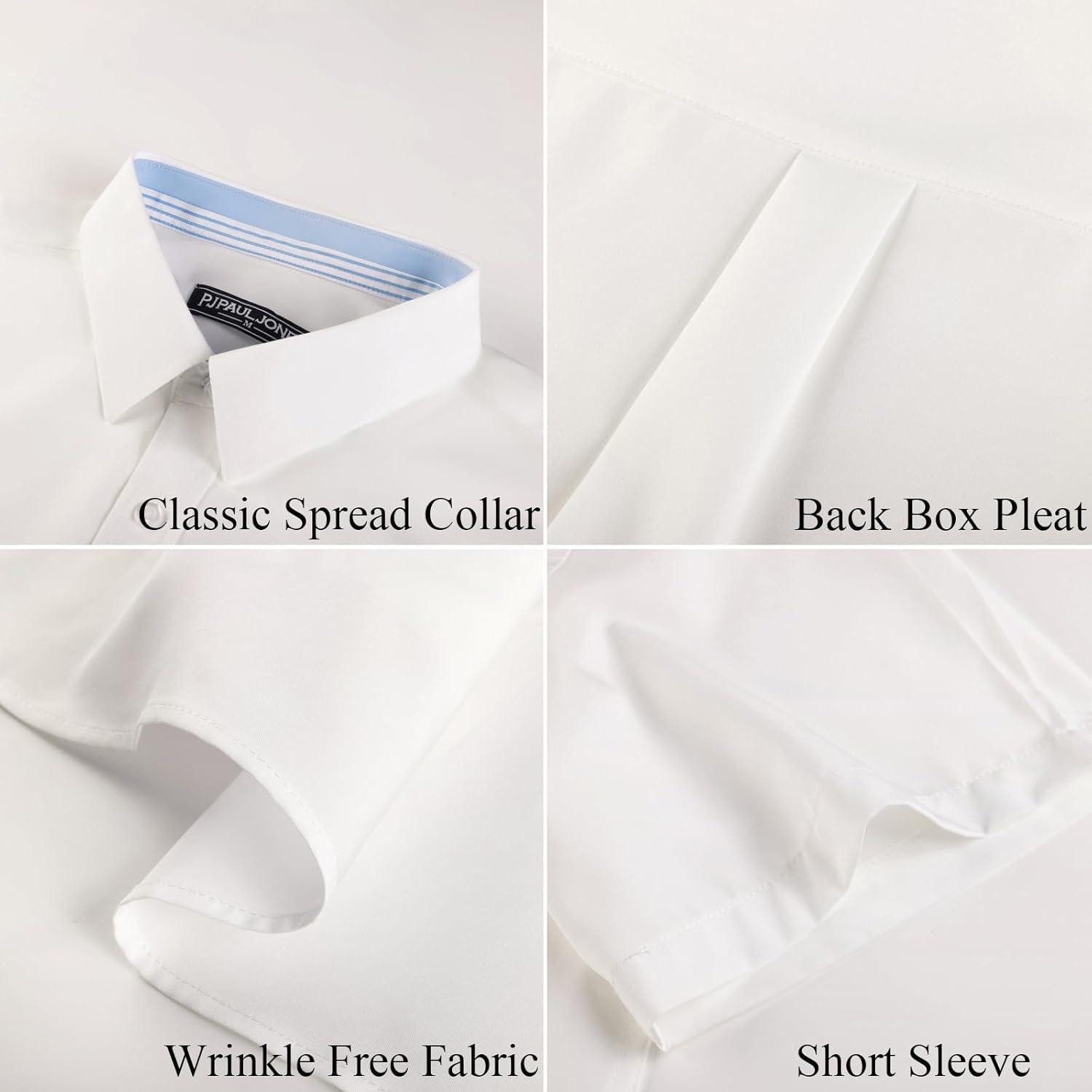 imagePJ PAUL JONES Mens Short Sleeve Dress Shirts Stretch Wrinke Free Untucked Business Casual Button Down Shirt Regular FitWhite