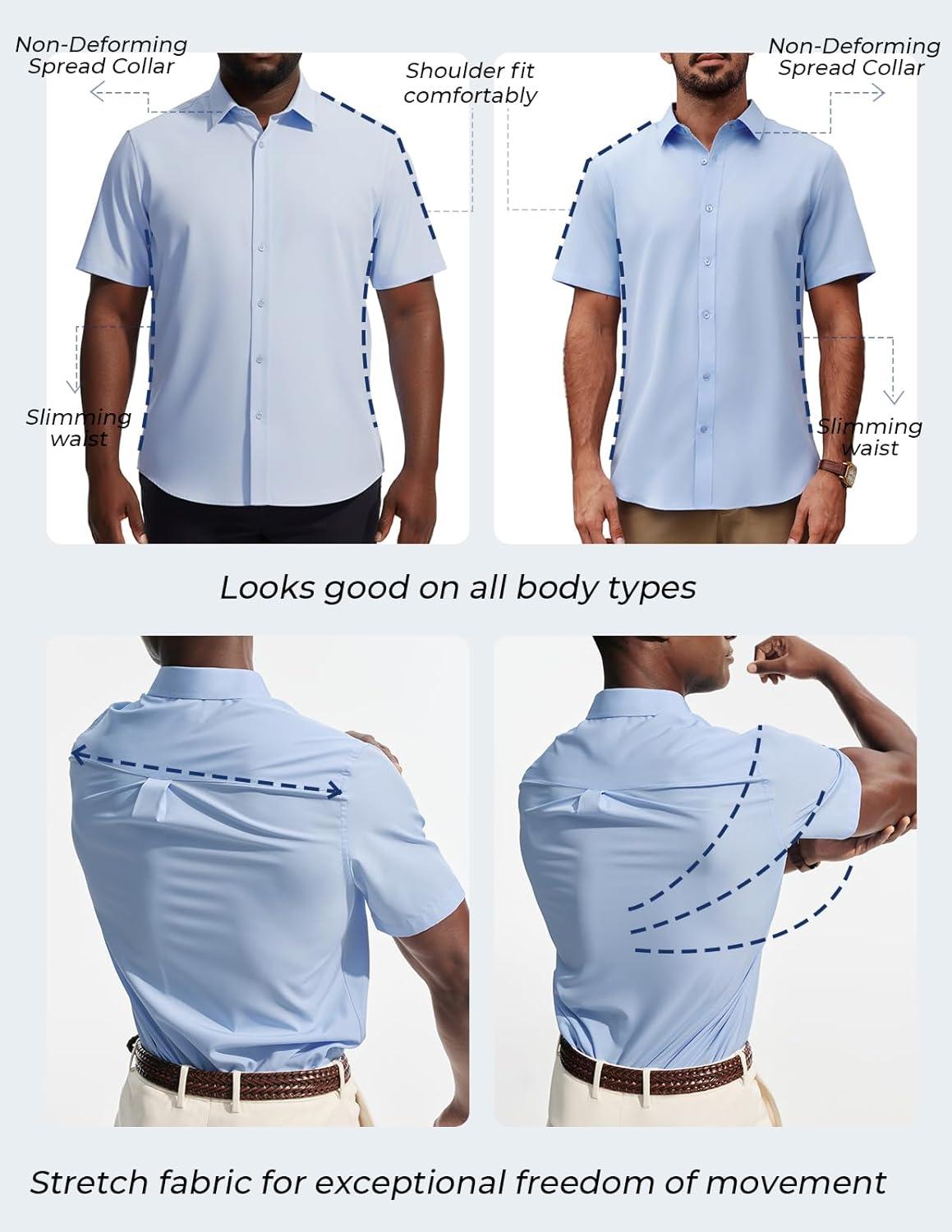 imagePJ PAUL JONES Mens Short Sleeve Dress Shirts Stretch Wrinke Free Untucked Business Casual Button Down Shirt Regular FitWhite