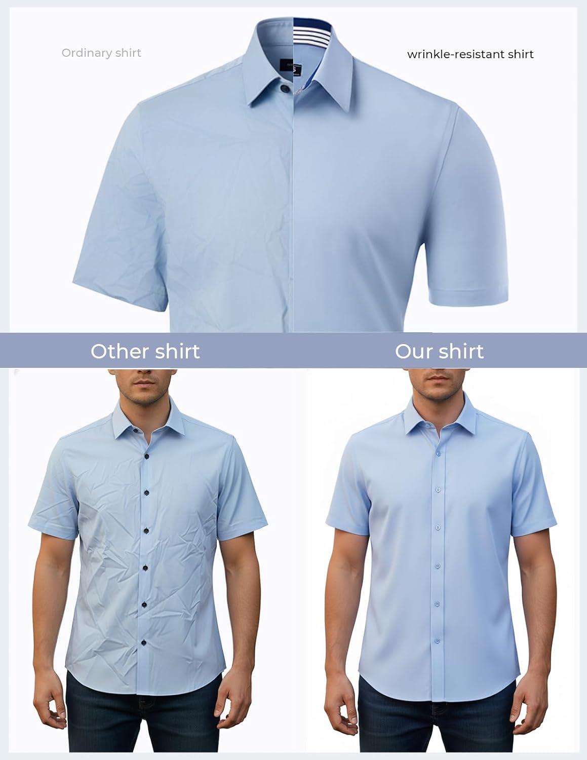 imagePJ PAUL JONES Mens Short Sleeve Dress Shirts Stretch Wrinke Free Untucked Business Casual Button Down Shirt Regular FitWhite