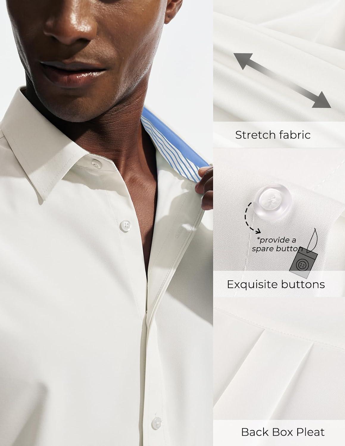 imagePJ PAUL JONES Mens Short Sleeve Dress Shirts Stretch Wrinke Free Untucked Business Casual Button Down Shirt Regular FitWhite