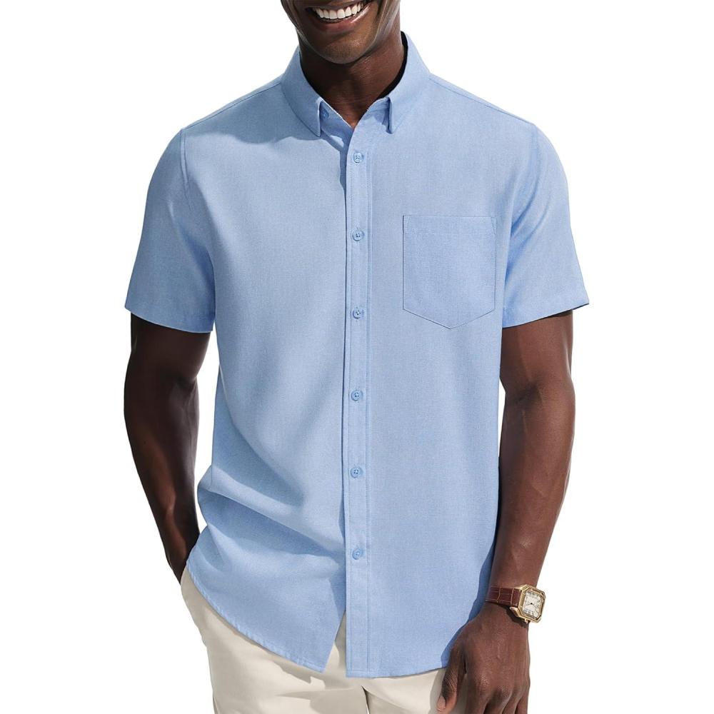 imagePJ PAUL JONES Mens Dress Shirt Casual Untucked Shirts Short Sleeve Button Down Shirt with PocketSky Blue