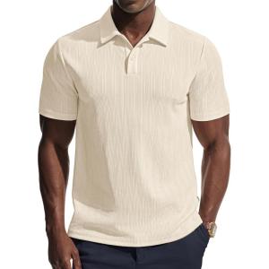 PJ PAUL JONES Men Polo Shirts Short Sleeve Textured Knit Polo Collared Golf Polo Shirt(Beige)