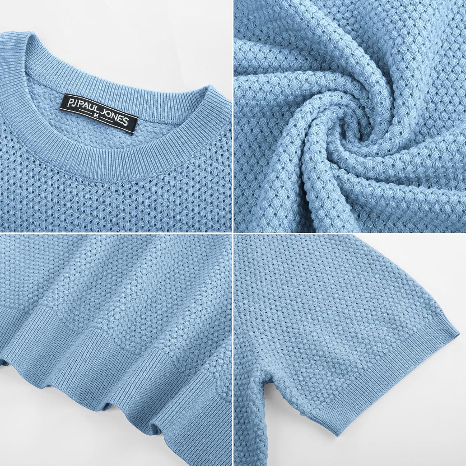 imagePJ PAUL JONES Mens TShirts Short Sleeve Crewneck Knit TShirt Casual Lightweight Solid Knitted TeesLight Blue