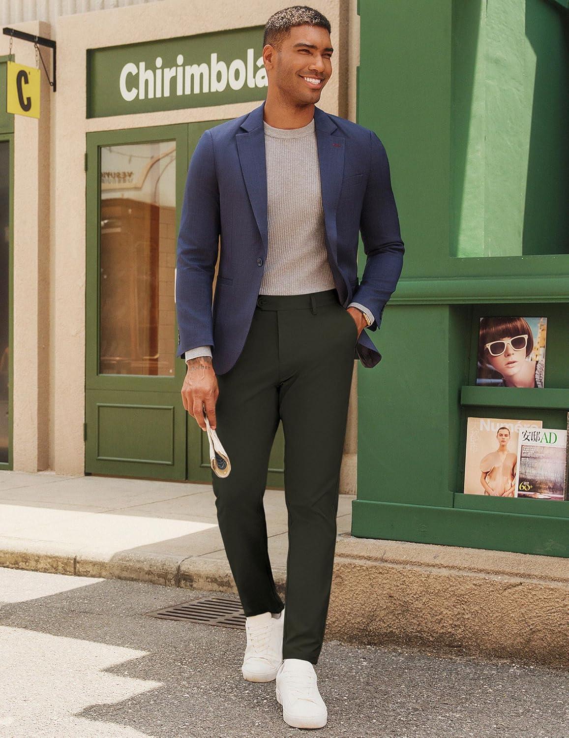 imagePJ PAUL JONES Mens Work Pants Regular Fit Casual Dress Pants Expandable Waist Dress Cropped Pant Slacks Tapered Pant Army Green XL