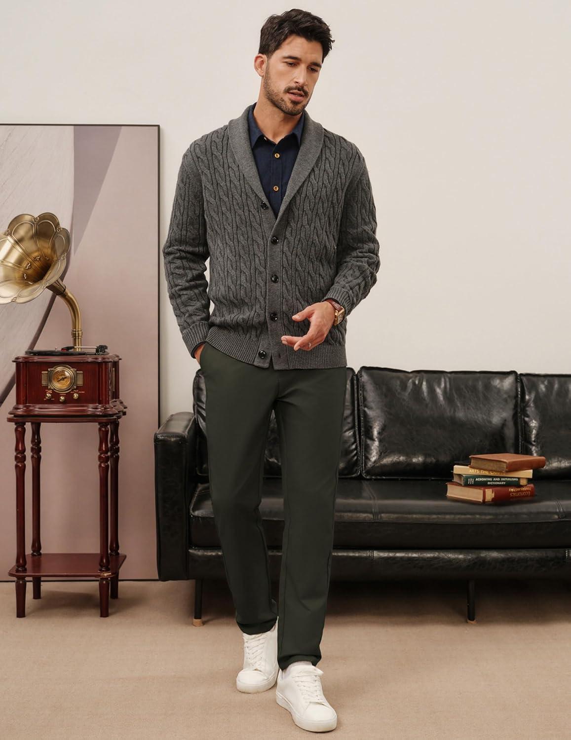 imagePJ PAUL JONES Mens Work Pants Regular Fit Casual Dress Pants Expandable Waist Dress Cropped Pant Slacks Tapered Pant Army Green XL