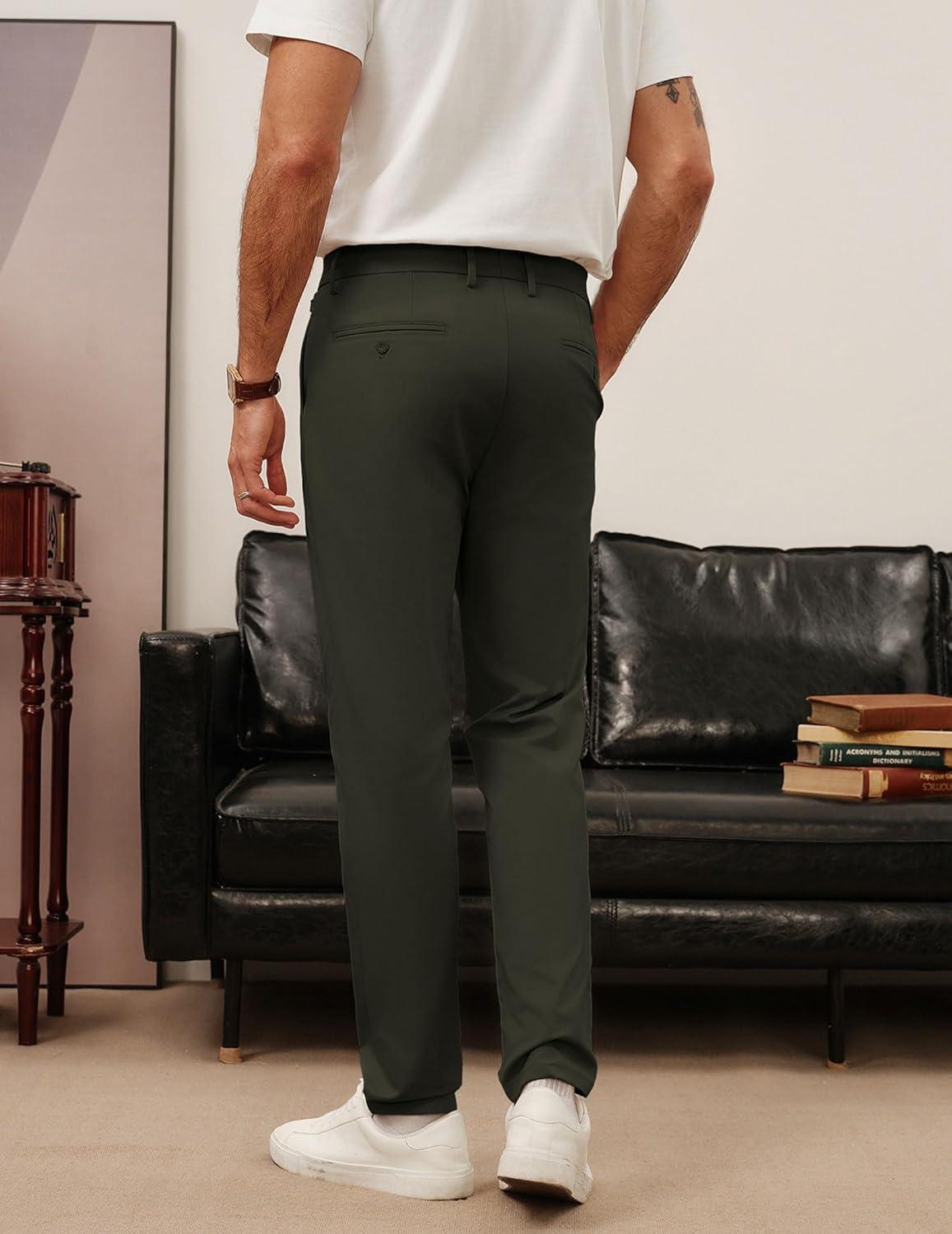 imagePJ PAUL JONES Mens Work Pants Regular Fit Casual Dress Pants Expandable Waist Dress Cropped Pant Slacks Tapered Pant Army Green XL