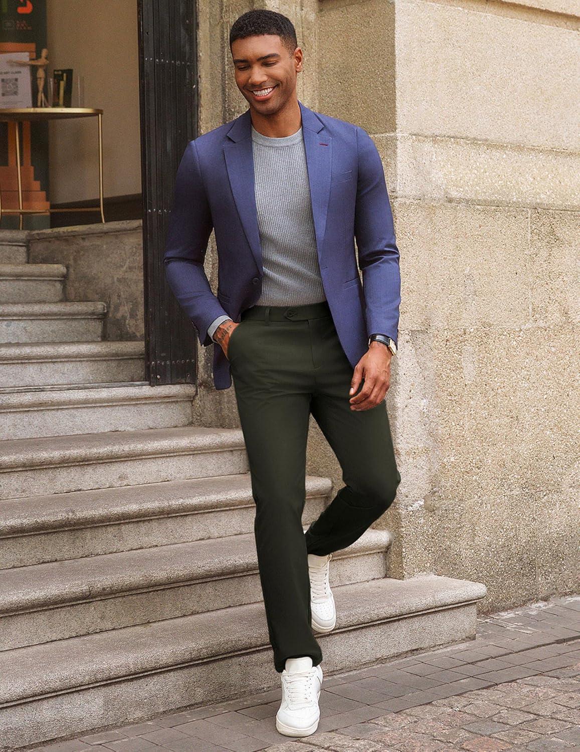 imagePJ PAUL JONES Mens Work Pants Regular Fit Casual Dress Pants Expandable Waist Dress Cropped Pant Slacks Tapered Pant Army Green XL