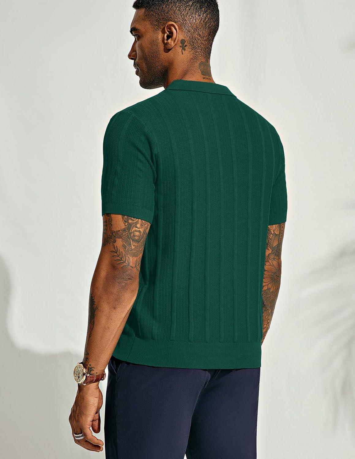 imagePJ PAUL JONES Mens Polo Shirts Regular Fit Textured VNeck Knit Golf PolosDark Green