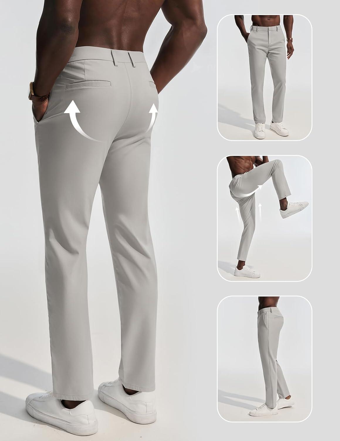 imagePJ PAUL JONES Mens Dress Pants 4Way Stretch Tapered Trousers Extended Waist Dress Pant Casual Golf PantsBeige Gray