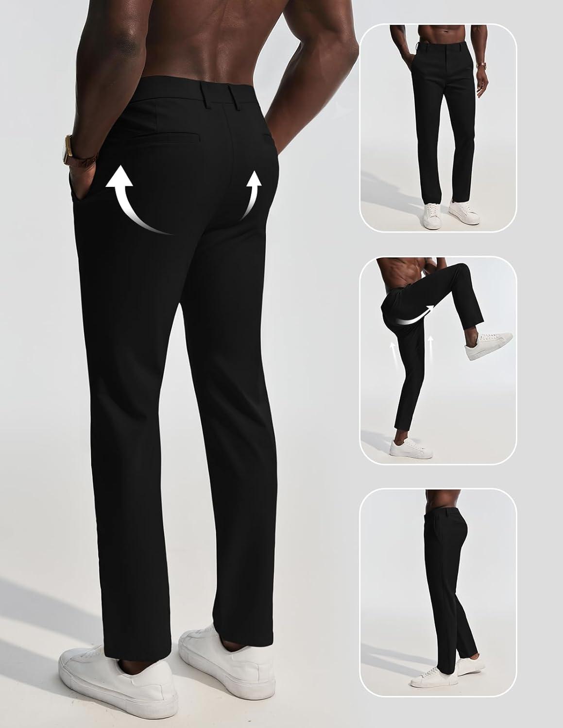 imagePJ PAUL JONES Mens Dress Pants 4Way Stretch Tapered Trousers Extended Waist Dress Pant Casual Golf PantsBlack