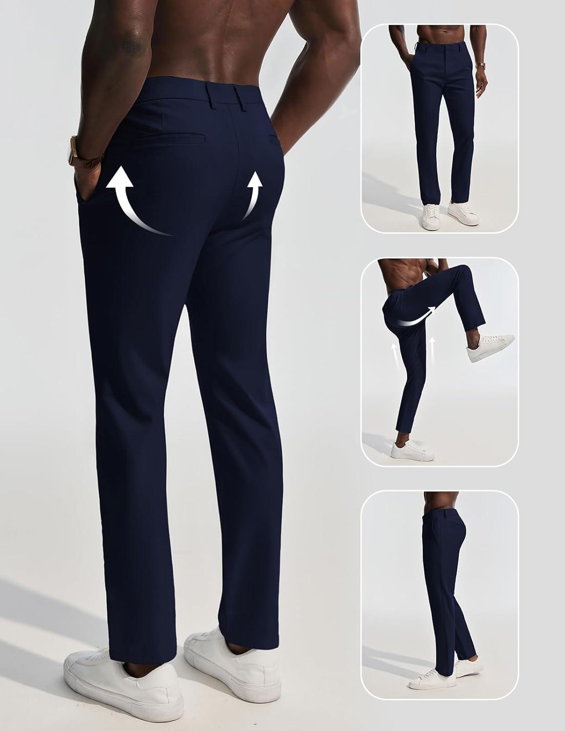 imagePJ PAUL JONES Mens Dress Pants 4Way Stretch Tapered Trousers Extended Waist Dress Pant Casual Golf PantsDark Blue