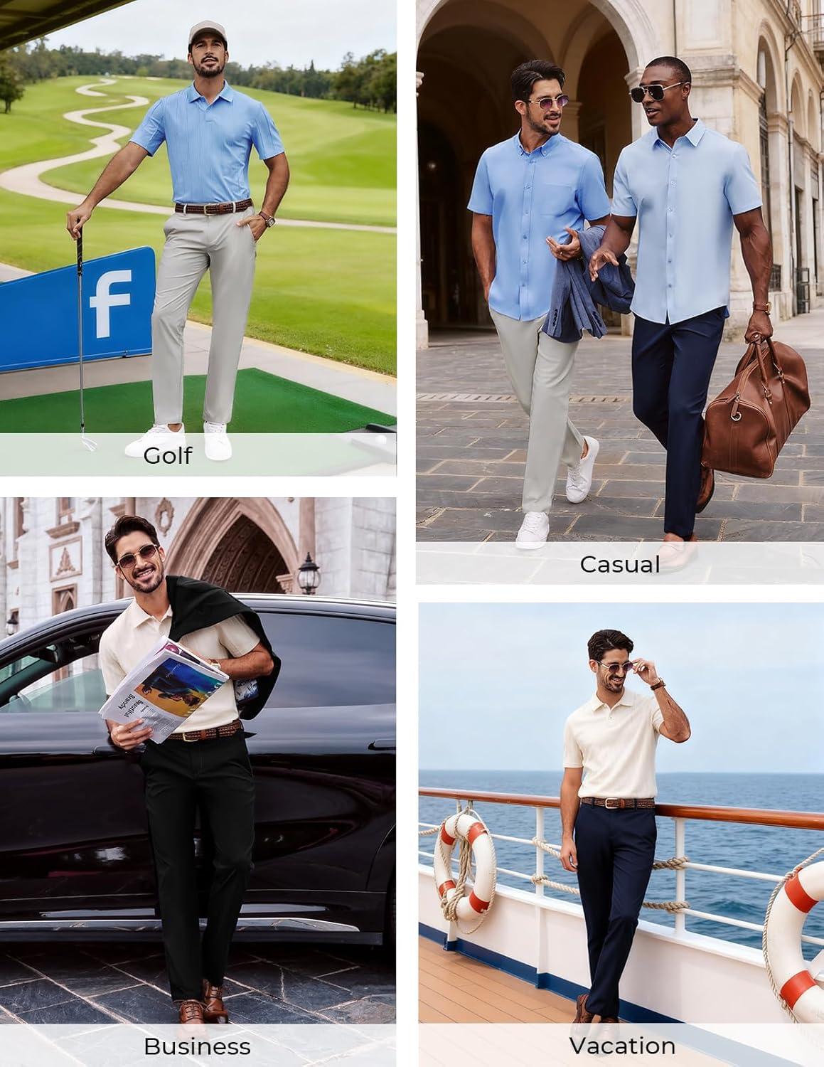 imagePJ PAUL JONES Mens Dress Pants 4Way Stretch Tapered Trousers Extended Waist Dress Pant Casual Golf PantsDark Blue