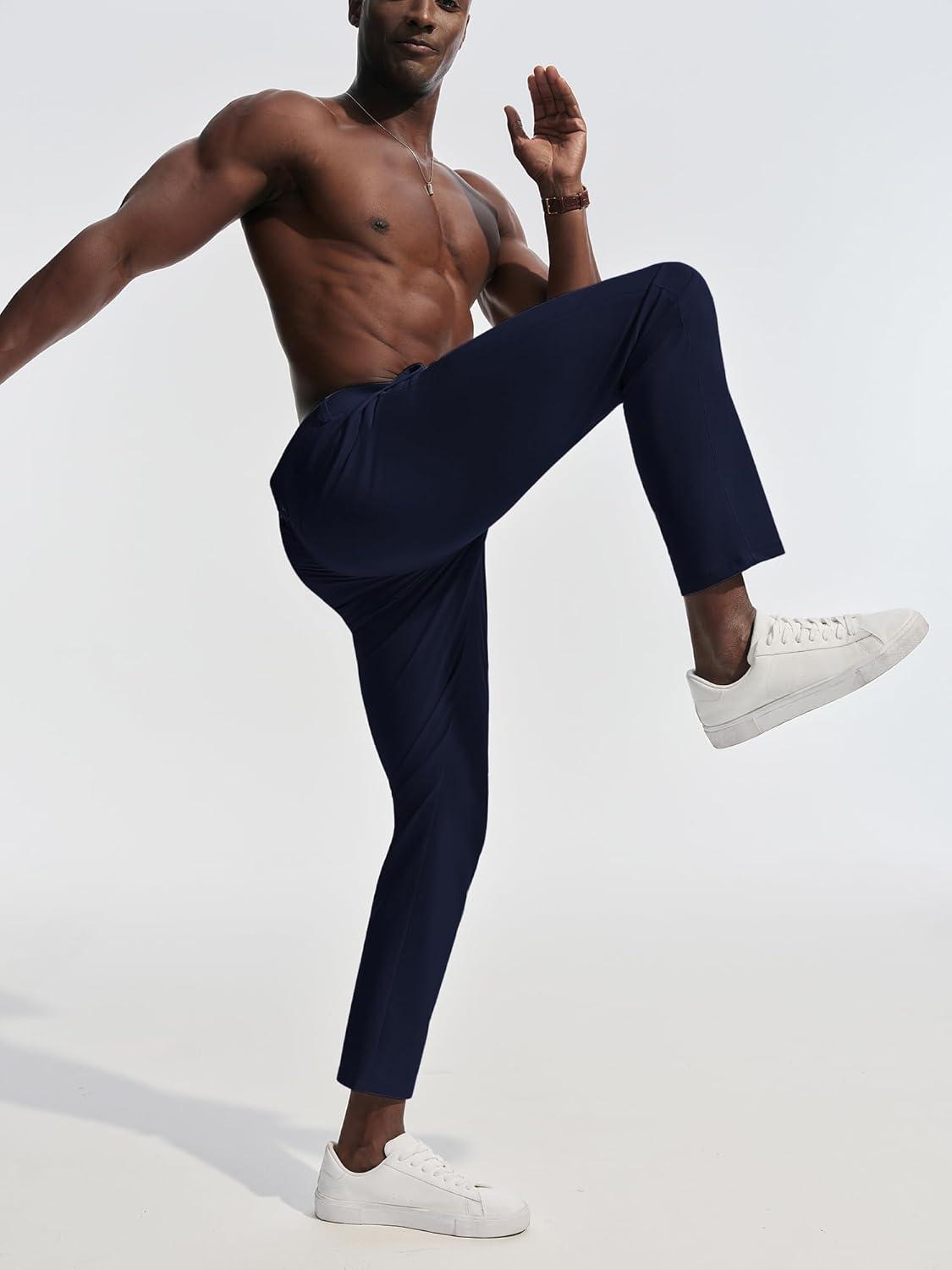 imagePJ PAUL JONES Mens Dress Pants 4Way Stretch Tapered Trousers Extended Waist Dress Pant Casual Golf PantsDark Blue