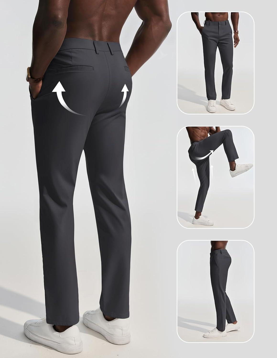imagePJ PAUL JONES Mens Dress Pants 4Way Stretch Tapered Trousers Extended Waist Dress Pant Casual Golf PantsDark Gray