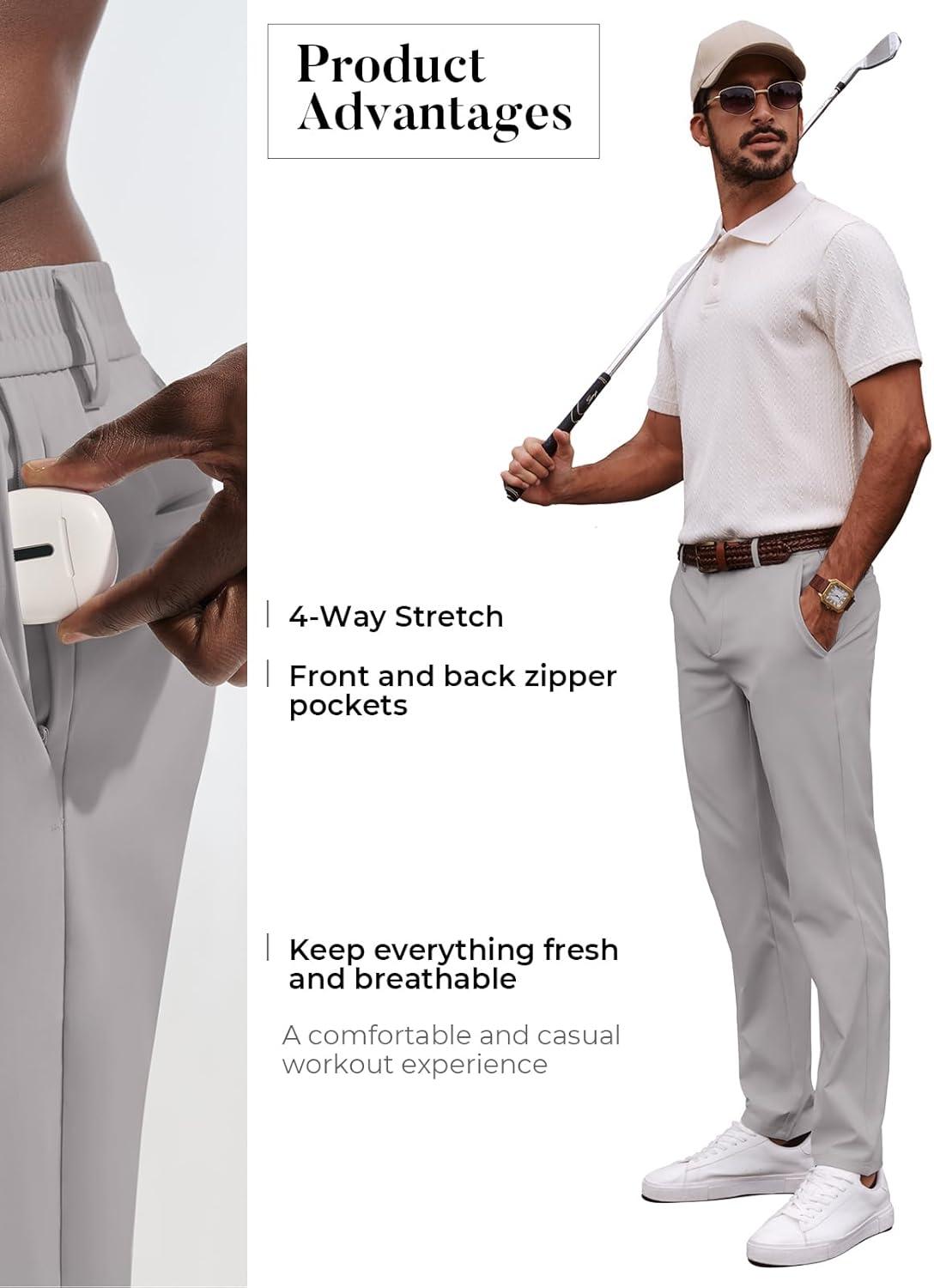 imagePJ PAUL JONES Mens Golf Pants Casual Stretch Slim Fit Tapered Dress Pants Lightweight Wrinkle Free TrousersSilver Gray