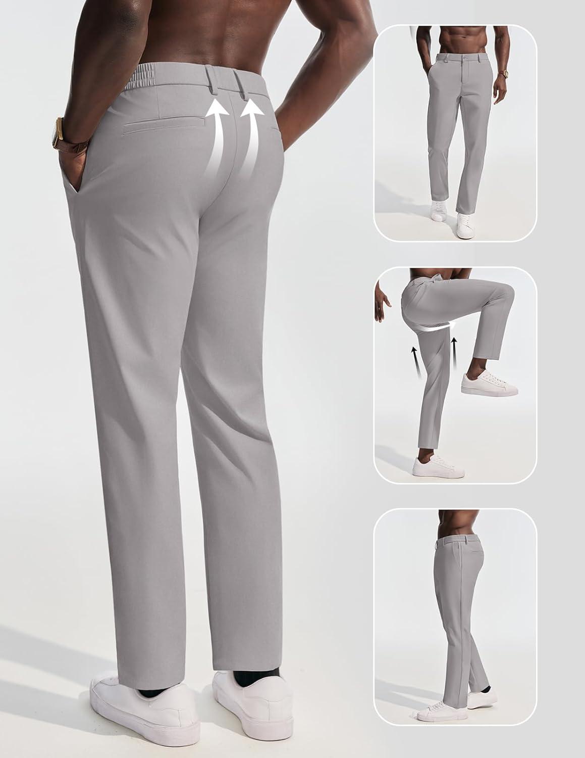 imagePJ PAUL JONES Mens Golf Pants Casual Stretch Slim Fit Tapered Dress Pants Lightweight Wrinkle Free TrousersSilver Gray