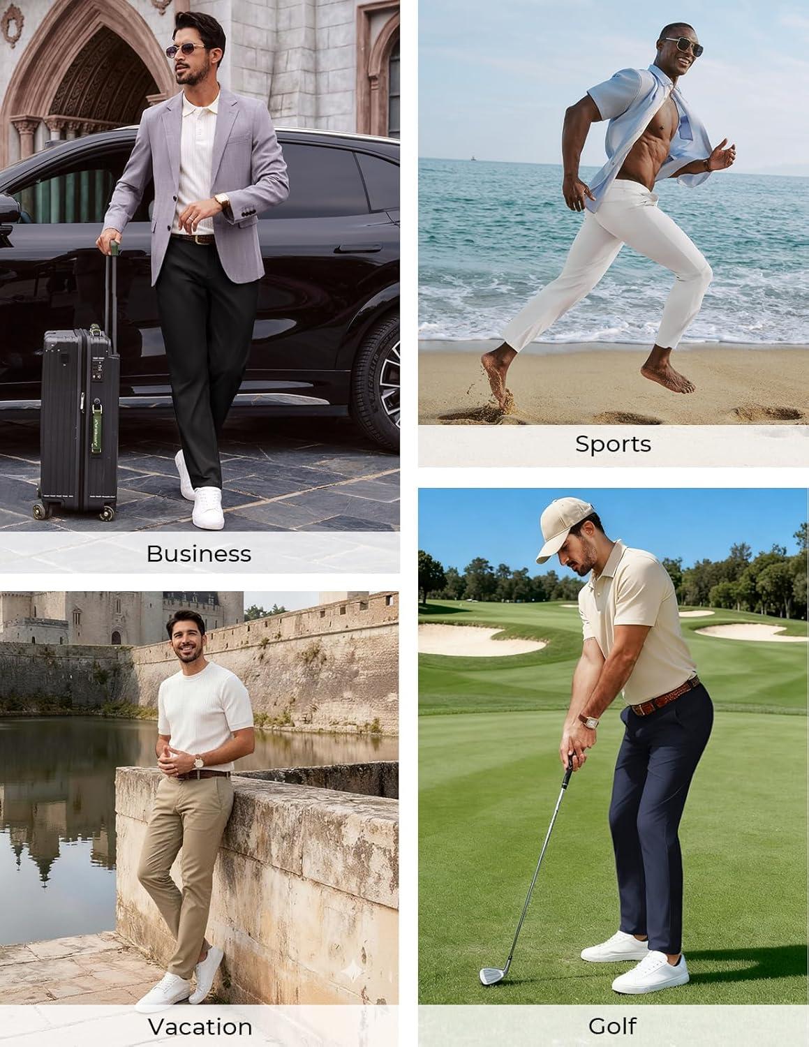 imagePJ PAUL JONES Mens Golf Pants Casual Stretch Slim Fit Tapered Dress Pants Lightweight Wrinkle Free TrousersSilver Gray