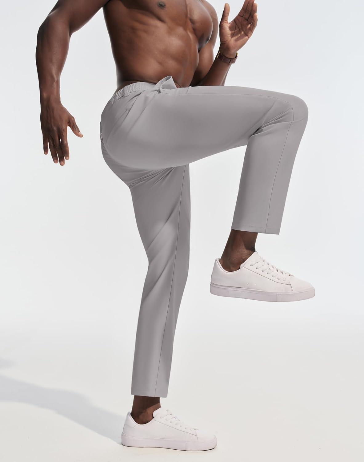 imagePJ PAUL JONES Mens Golf Pants Casual Stretch Slim Fit Tapered Dress Pants Lightweight Wrinkle Free TrousersSilver Gray