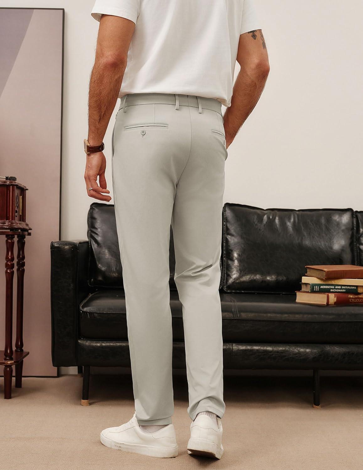imagePJ PAUL JONES Mens Golf Pants Stretch Work Dress Pant Casual Classic Fit Lightweight Slacks Trousers with 5 PocketsBeige Extended Waist