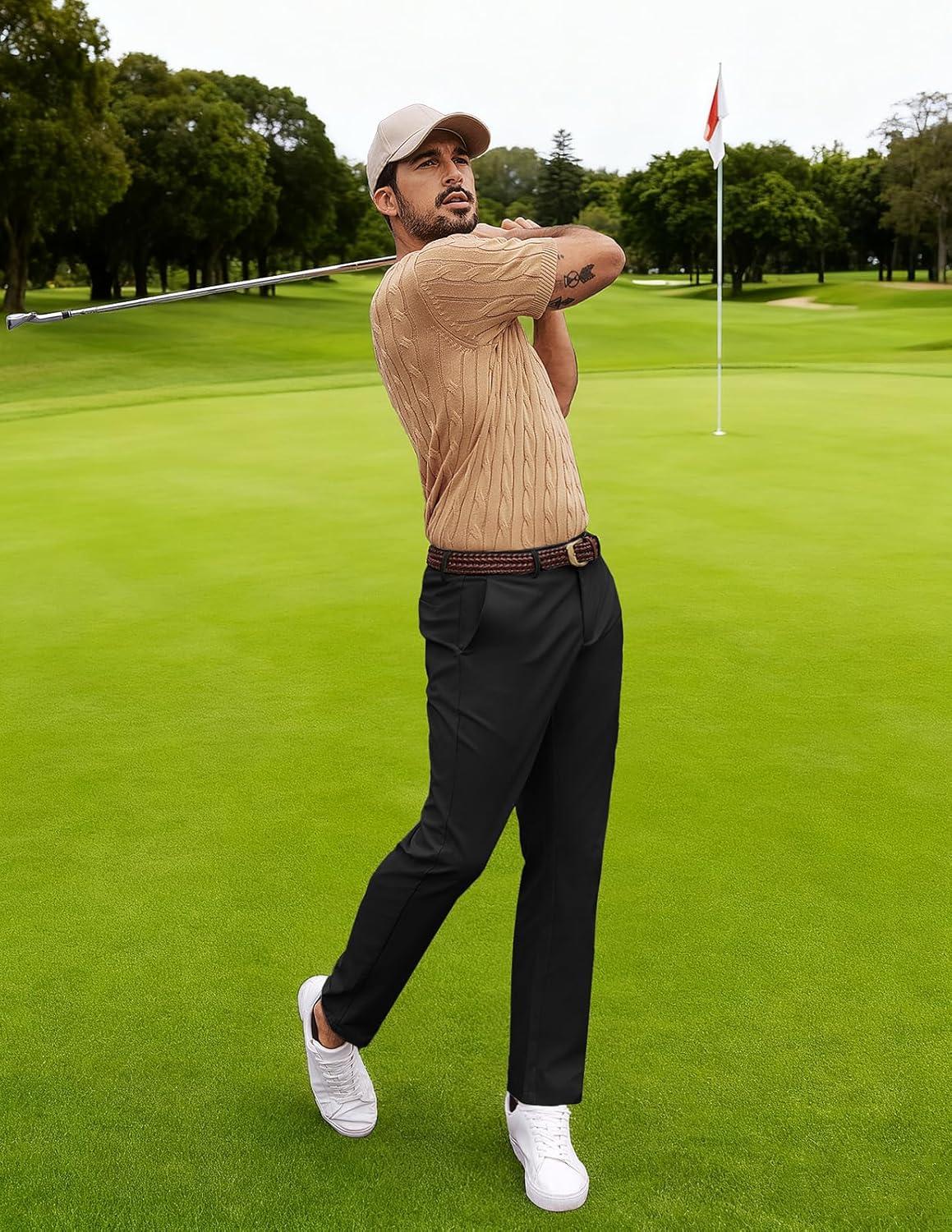 imagePJ PAULl Jones Mens Golf Pants Stretch Tapered Wrinkle Free Pants Casual Lightweight Trousers with 5 PocketsBlack