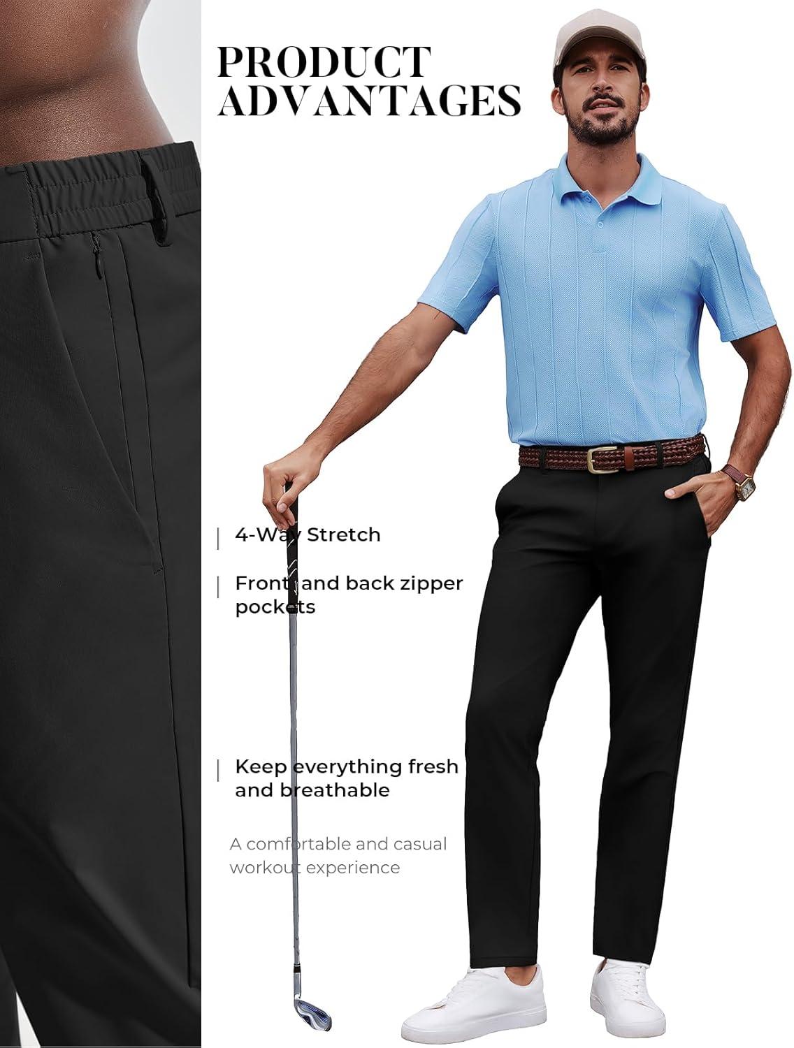 imagePJ PAULl Jones Mens Golf Pants Stretch Tapered Wrinkle Free Pants Casual Lightweight Trousers with 5 PocketsBlack