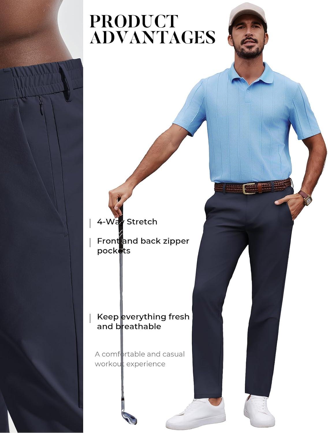 imagePJ PAULl Jones Mens Golf Pants Stretch Tapered Wrinkle Free Pants Casual Lightweight Trousers with 5 PocketsDark Blue