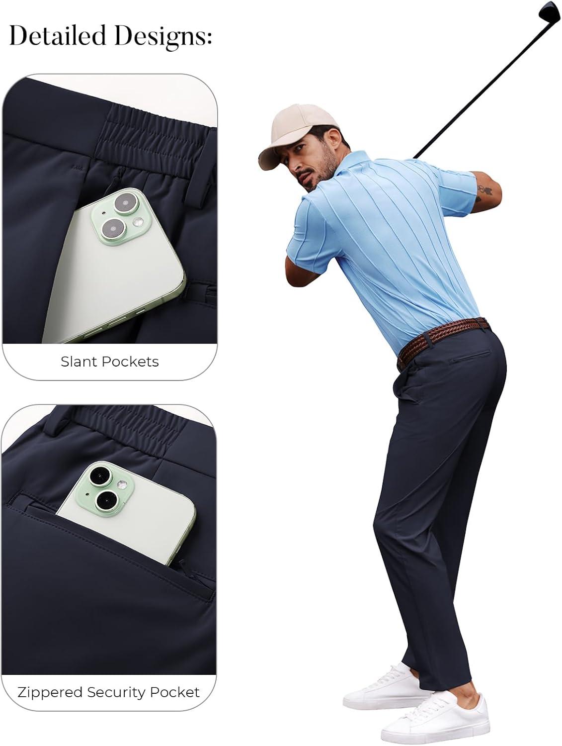 imagePJ PAULl Jones Mens Golf Pants Stretch Tapered Wrinkle Free Pants Casual Lightweight Trousers with 5 PocketsDark Blue