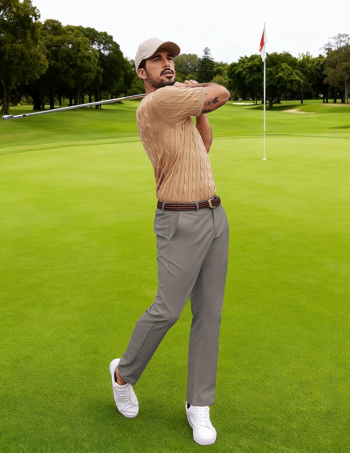 imagePJ PAULl Jones Mens Golf Pants Stretch Tapered Wrinkle Free Pants Casual Lightweight Trousers with 5 PocketsDark Gray