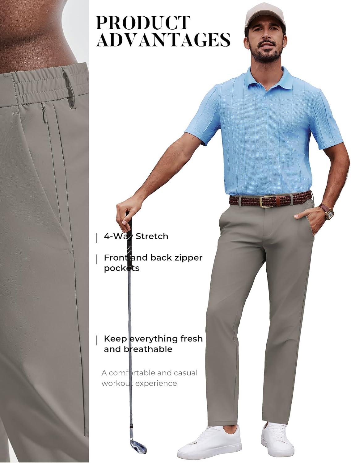 imagePJ PAULl Jones Mens Golf Pants Stretch Tapered Wrinkle Free Pants Casual Lightweight Trousers with 5 PocketsDark Gray