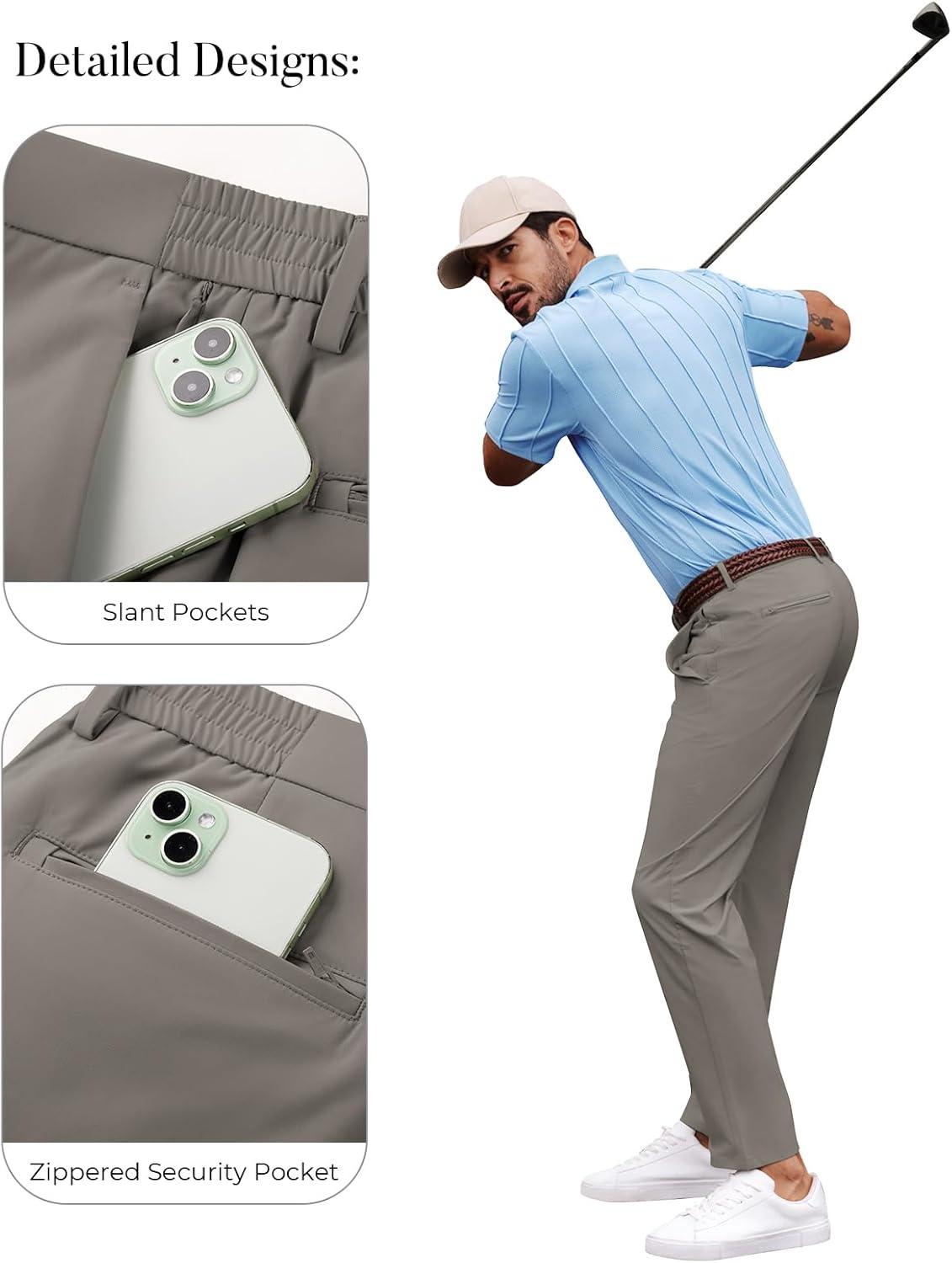 imagePJ PAULl Jones Mens Golf Pants Stretch Tapered Wrinkle Free Pants Casual Lightweight Trousers with 5 PocketsDark Gray