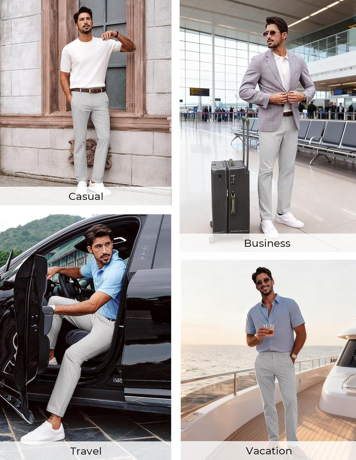 imagePJ PAULl Jones Mens Golf Pants Stretch Tapered Wrinkle Free Pants Casual Lightweight Trousers with 5 PocketsDark Gray