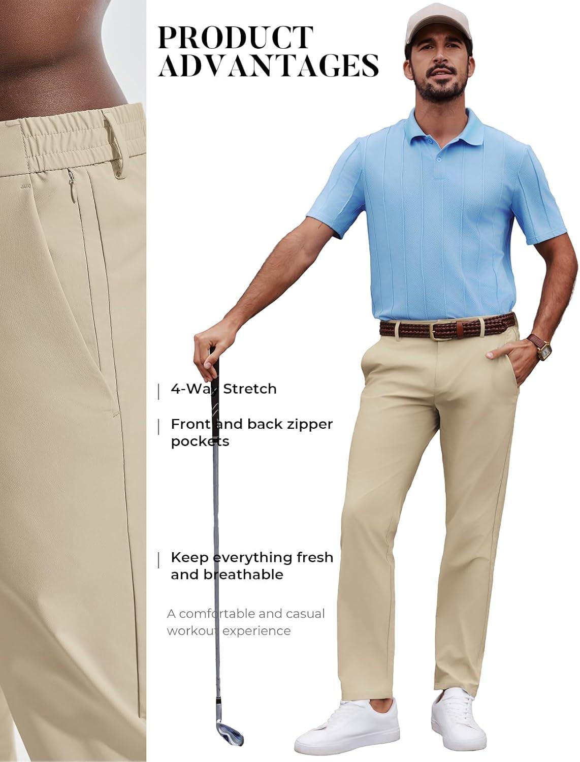 imagePJ PAULl Jones Mens Golf Pants Stretch Tapered Wrinkle Free Pants Casual Lightweight Trousers with 5 PocketsKhaki