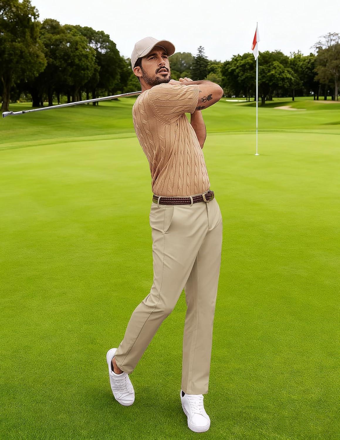 imagePJ PAULl Jones Mens Golf Pants Stretch Tapered Wrinkle Free Pants Casual Lightweight Trousers with 5 PocketsKhaki
