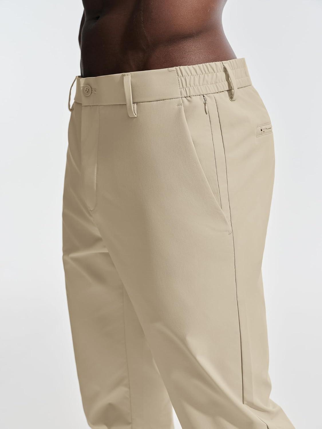 imagePJ PAULl Jones Mens Golf Pants Stretch Tapered Wrinkle Free Pants Casual Lightweight Trousers with 5 PocketsKhaki
