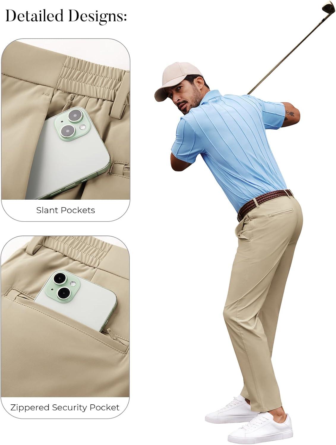 imagePJ PAULl Jones Mens Golf Pants Stretch Tapered Wrinkle Free Pants Casual Lightweight Trousers with 5 PocketsKhaki