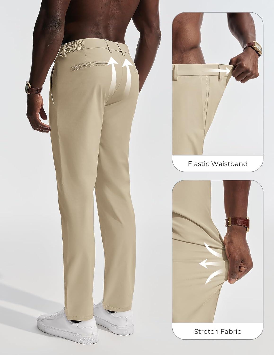 imagePJ PAULl Jones Mens Golf Pants Stretch Tapered Wrinkle Free Pants Casual Lightweight Trousers with 5 PocketsKhaki